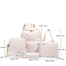 Checkerboard 4Pcs Backpack Set Crossbody&handbag&Pen Case Stitching Multi Pocket Adjustable Straps Campus Commute Bundle