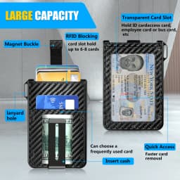 Wallet For Men - Aluminum Slim Carbon Fiber Leather Wallet,Holds up 10 Cards Card Holder with Clear ID Card Holder, Cash Clip