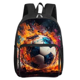 Fluorescent Flame Football Square Front Pocket Backpack for Boy and Girls Best Gifts 2D Flat Cartoon SchoolBags for Children