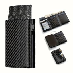 Men's Wallet with Zipper Coin Purse Automatic Pop-up Metal Credit Card Holder Minimalist RFID Blocking Business Card Wallet Ide