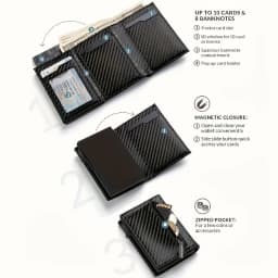Men's Wallet with Zipper Coin Purse Automatic Pop-up Metal Credit Card Holder Minimalist RFID Blocking Business Card Wallet Ide