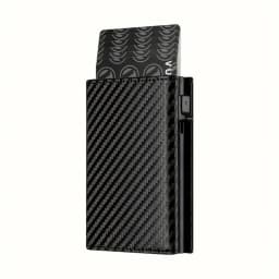Men's Wallet with Zipper Coin Purse Automatic Pop-up Metal Credit Card Holder Minimalist RFID Blocking Business Card Wallet Ide