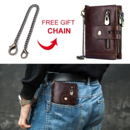 HUMERPAUL Genuine Leather Wallet With Cowhide For Men Money Purse Short Card Holder Double Zipper Male Bifold Coin Pocket RFID