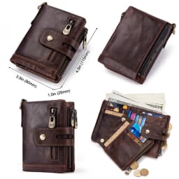 HUMERPAUL Genuine Leather Wallet With Cowhide For Men Money Purse Short Card Holder Double Zipper Male Bifold Coin Pocket RFID