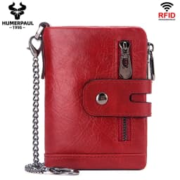 HUMERPAUL Genuine Leather Wallet With Cowhide For Men Money Purse Short Card Holder Double Zipper Male Bifold Coin Pocket RFID