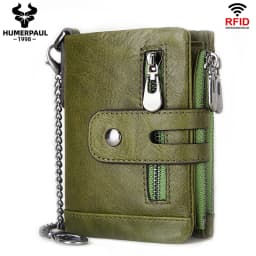 HUMERPAUL Genuine Leather Wallet With Cowhide For Men Money Purse Short Card Holder Double Zipper Male Bifold Coin Pocket RFID