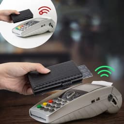 RFID Blocking Automatic Pop-Up Card Holder with Coin Compartments, Carbon Fiber & Aluminum Men's Bifold Wallet, Slim Money Purse