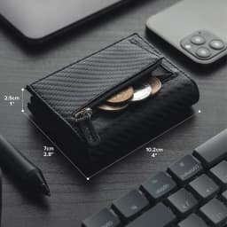 RFID Blocking Automatic Pop-Up Card Holder with Coin Compartments, Carbon Fiber & Aluminum Men's Bifold Wallet, Slim Money Purse