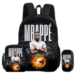 M-Mbappe 3Pcs Set Backpack Shoulder Bag Pencil Bags Bookbag Football Star Rucksack child Mochila Sports Schoolbag Kids Gift