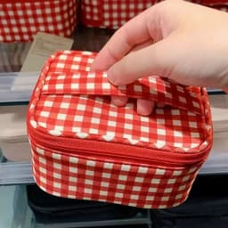 Mirror Pink Striped Makeup Bag Women Fashion Portable Zipper Cosmetic Travel Organizer Girls Cute Sweet Handbag Toiletry Pouch