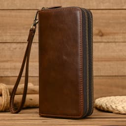 Luxury Double Zipper Women Men Long Wallet Vintage Leather Male Clutch Purse Man Phone Card Coin 100% Genuine Leather Men Wallet