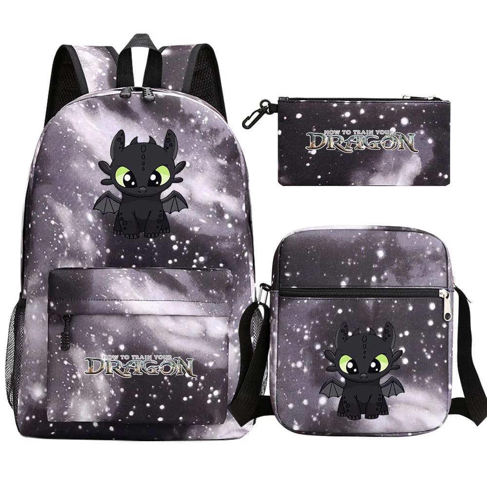 Toothless Dragon Night Fury Backpack Schoolbag Shoulder Bag Pencil Case Set for Kids Students
