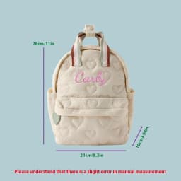 Custom Embroidered / Standard 2 Choices Personalized, Cute Cartoon, Heart Quilting, Casual Backpack, Back-to-School Season Gift