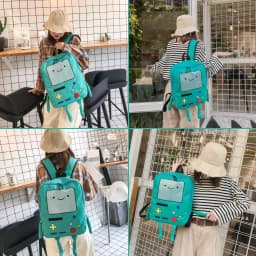 Cartoon Robot Travel Laptop Cute Backpack Blue PU Robot Animal Finn Jake Adventure Trip Backpack Water Resistant College Bag