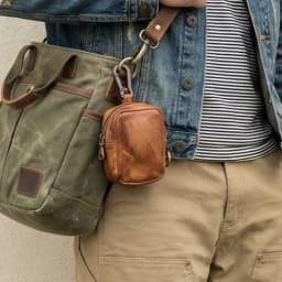 Men's Coin Purse, Genuine Leather Mini Coin Wallet Zipper Pocket with Back Belt Loop, Lightweight Keychain Pouch for Men