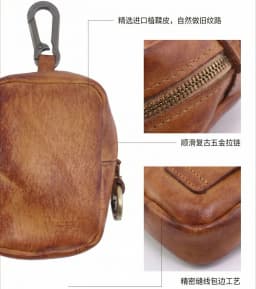 Men's Coin Purse, Genuine Leather Mini Coin Wallet Zipper Pocket with Back Belt Loop, Lightweight Keychain Pouch for Men