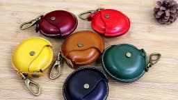 Handcrafted Storage Bags, Genuine Leather Small Round Bags, Portable and Creative Bluetooth Earphone Cases, High-End Gift Boxes,