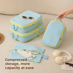 Packing Cubes Taslan Yellow Four Piece Set Space Saving Compression Luggage Organizer with Shoe Bag for Carry on Travel Vacation