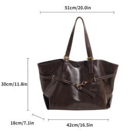 Vintage Oil-Waxed Pu Leather Tote Shoulder Bag Large Capacity with Decorative Belt for Work Travel 16-inch Laptop A4 Documents