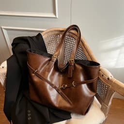 Vintage Oil-Waxed Pu Leather Tote Shoulder Bag Large Capacity with Decorative Belt for Work Travel 16-inch Laptop A4 Documents