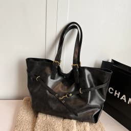 Vintage Oil-Waxed Pu Leather Tote Shoulder Bag Large Capacity with Decorative Belt for Work Travel 16-inch Laptop A4 Documents