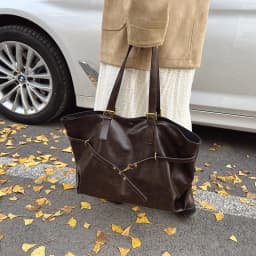 Vintage Oil-Waxed Pu Leather Tote Shoulder Bag Large Capacity with Decorative Belt for Work Travel 16-inch Laptop A4 Documents