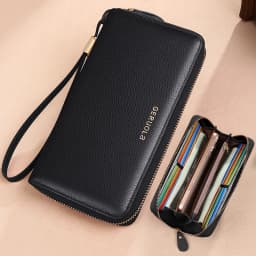 GERUOLA Anti-Theft RFID Blocking Long Sleeve Wallet with Zipper Closure, Red Genuine Leather Money Clip with Zipper Pocket, Dura