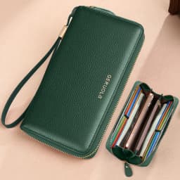 GERUOLA Anti-Theft RFID Blocking Long Sleeve Wallet with Zipper Closure, Red Genuine Leather Money Clip with Zipper Pocket, Dura