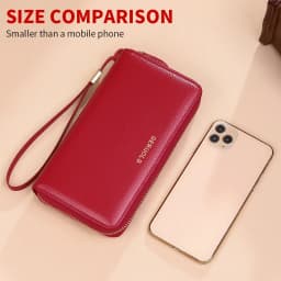 GERUOLA Anti-Theft RFID Blocking Long Sleeve Wallet with Zipper Closure, Red Genuine Leather Money Clip with Zipper Pocket, Dura