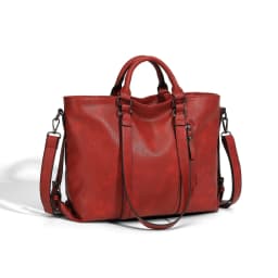 Retro Soft Leather Tote Handbag for Women, One Shoulder, Crossbody, Multi Pocket Divider, Briefcase, Adjustable Shoulder Straps