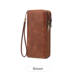 MIYIN Retro RFID Anti-theft Tri-fold Wallet Leopard Print Large Capacity Double Zipper Handbag Women's Clutch with Wrist Strap