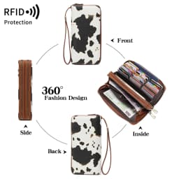 MIYIN Retro RFID Anti-theft Tri-fold Wallet Leopard Print Large Capacity Double Zipper Handbag Women's Clutch with Wrist Strap