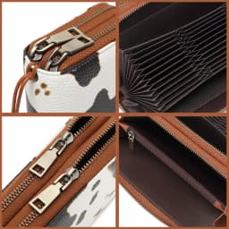 MIYIN Retro RFID Anti-theft Tri-fold Wallet Leopard Print Large Capacity Double Zipper Handbag Women's Clutch with Wrist Strap