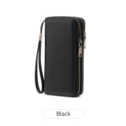 MIYIN Retro RFID Anti-theft Tri-fold Wallet Leopard Print Large Capacity Double Zipper Handbag Women's Clutch with Wrist Strap