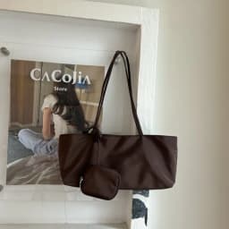 CEEKAY Women's Tote Bag Dark Soft PU Leather Large Shoulder Handbag Drawstring Detail with Mini Pouch Daily Casual Commute Style