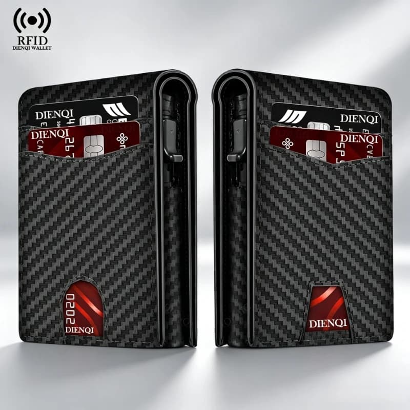 Men's RFID Blocking Wallet Slim Pop-Up Credit Card Holder Carbon Fiber Pattern Business Wallet Minimalist Card Wallet for Men