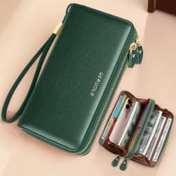 GERUOLA Genuine Leather Wallet with Wrist Strap - Anti-Theft RFID Blocking, Zippered Coin Pocket, Credit Card Slots & ID Holder