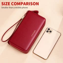 GERUOLA Genuine Leather Wallet with Wrist Strap - Anti-Theft RFID Blocking, Zippered Coin Pocket, Credit Card Slots & ID Holder