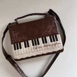 Piano Brown Square Messenger Bag Backpack Women Harajuku Vintage Handle Crossbody Bags Ladies Fairy Core Aesthetic Handbag 2025