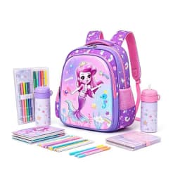 Kids Backpack Purple Girl Elementary Primary School Backpacks Kindergarten Bookbags 3D Mermaid Cute Children Shoulder School Bag