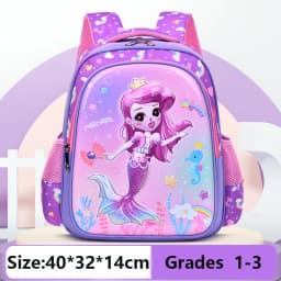 Kids Backpack Purple Girl Elementary Primary School Backpacks Kindergarten Bookbags 3D Mermaid Cute Children Shoulder School Bag