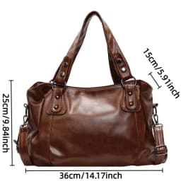 Classic Retro Casual Solid-Color Tote Bag Large-Capacity PU Shoulder Bag Soft Leather Fashionable Versatile Commuter Handbag