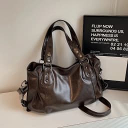 Classic Retro Casual Solid-Color Tote Bag Large-Capacity PU Shoulder Bag Soft Leather Fashionable Versatile Commuter Handbag