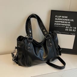 Classic Retro Casual Solid-Color Tote Bag Large-Capacity PU Shoulder Bag Soft Leather Fashionable Versatile Commuter Handbag