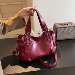 Classic Retro Casual Solid-Color Tote Bag Large-Capacity PU Shoulder Bag Soft Leather Fashionable Versatile Commuter Handbag