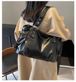 Classic Retro Casual Solid-Color Tote Bag Large-Capacity PU Shoulder Bag Soft Leather Fashionable Versatile Commuter Handbag