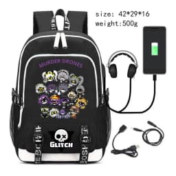 New Murder Drones Backpack for Student Boys Fashion Trend Backpack USB Laptop Bagpack Cartoon Black Girl School Bag for Teenager