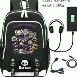 New Murder Drones Backpack for Student Boys Fashion Trend Backpack USB Laptop Bagpack Cartoon Black Girl School Bag for Teenager