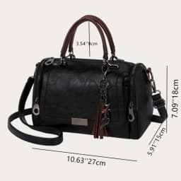 Tassel Decor Women's Large Capacity Shoulder Bag Fashion Zipper Crossbody Bag With Removable Strap Boston Handbag