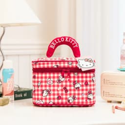 Large-capacity portable storage bag, cute plaid Sanrio Kitty makeup bag, durable canvas makeup storage bag